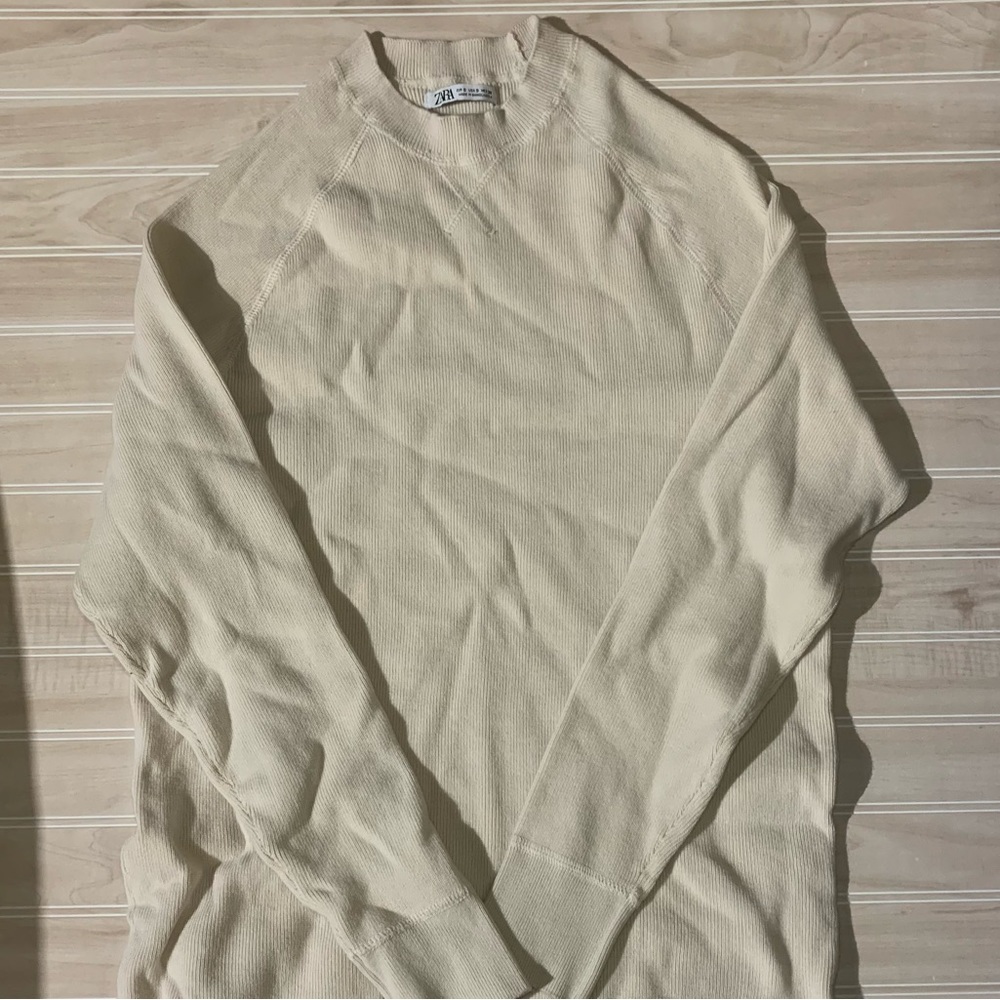 Zara Men’s Cream Ribbed Pullover